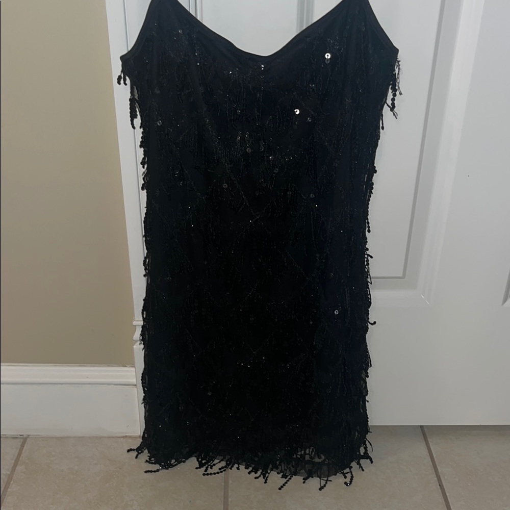Black Sequin Fringe Dress